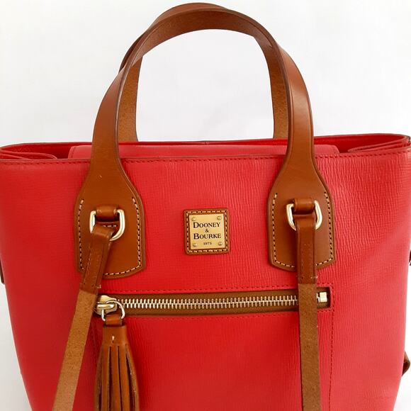 Dooney & Bourke Morgan Satchel Red Handbag Saffiano Leather Shoulder Bag Cognac - Picture 5 of 15